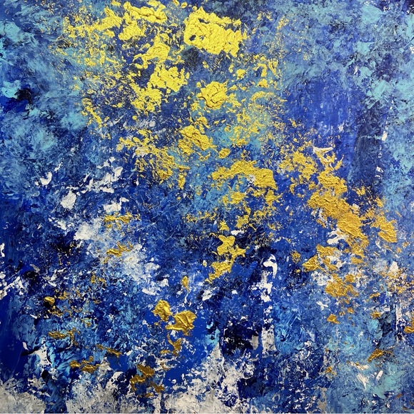 Abstract "Blooming in Blue" Floral Landscape Acrylic Wall Art Painting - Picture 8 of 13